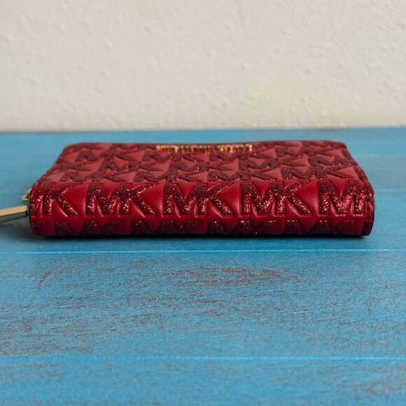 Michael Kors Jet Set Small Zip-Around Card-Case Wallet in Red Logo Pattern - Picture 3 of 11